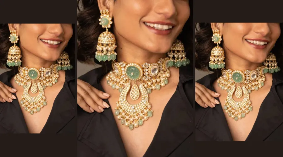 Fine Quality Gold Plated Heavy Carved Aqua Mint Turquoise Bridal Necklace with Jhumka EarringsSabyasachi Bridal SetPakistani-Indian Set | Xprrtupdates
