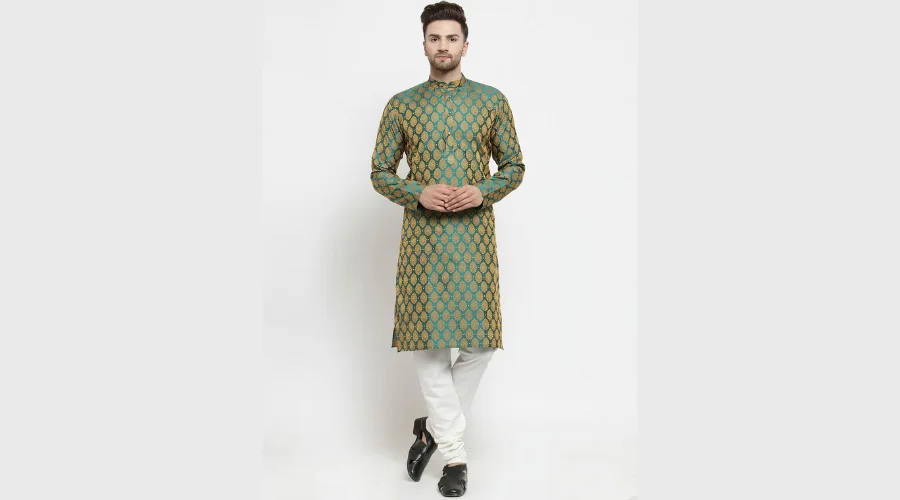 Green & White woven design kurta / churidar