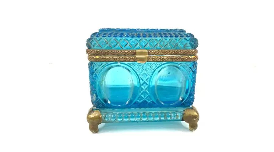 Vintage Brass & Glass Jewelry Trinket Box