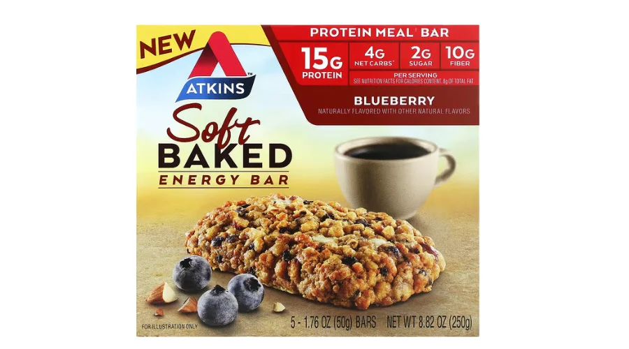 Atkins, soft baked energy bar, blueberry, 5 bars
