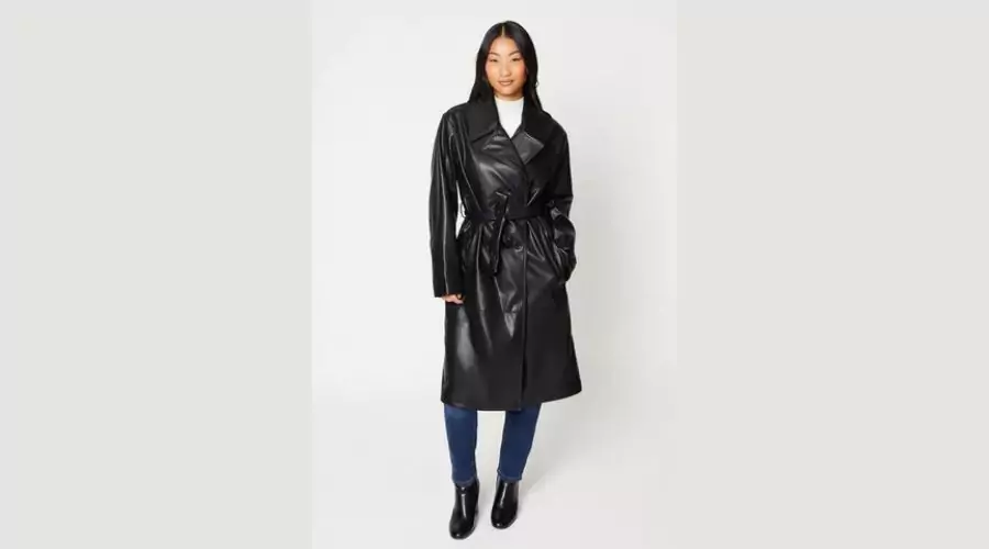 Dorothy Perkins petite faux leather longline trench coat