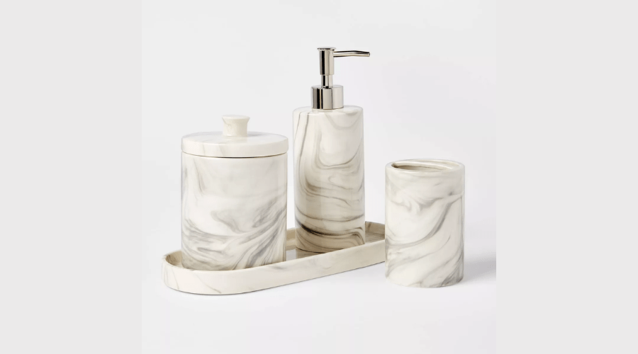 4pc Marbled Ceramic Bathroom Accessories Set Marble 