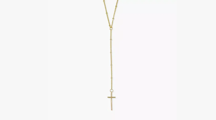 sanctuaire Beaded Rosary Cross Necklace Gold