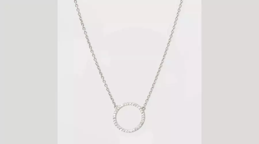Sterling Silver Pave Cubic Zirconia Circle Chain Necklace - A New Day Silver/Clear