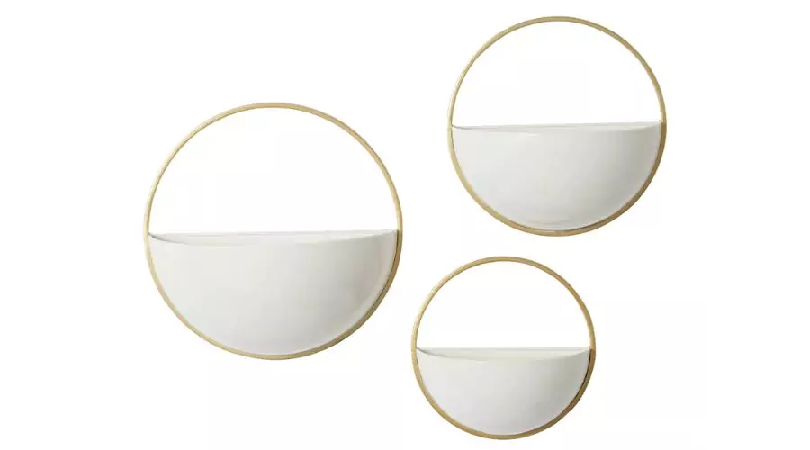 Set of 3 Metal Wall Planters White/Gold