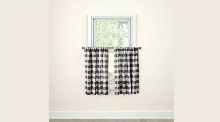 2pk 42"x36" Light Filtering Gingham Curtain Tiers Gray/White - Threshold