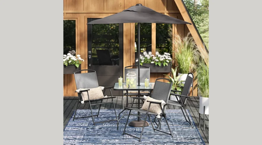 6pc Patio Dining Set with Umbrella, Outdoor Furniture Set