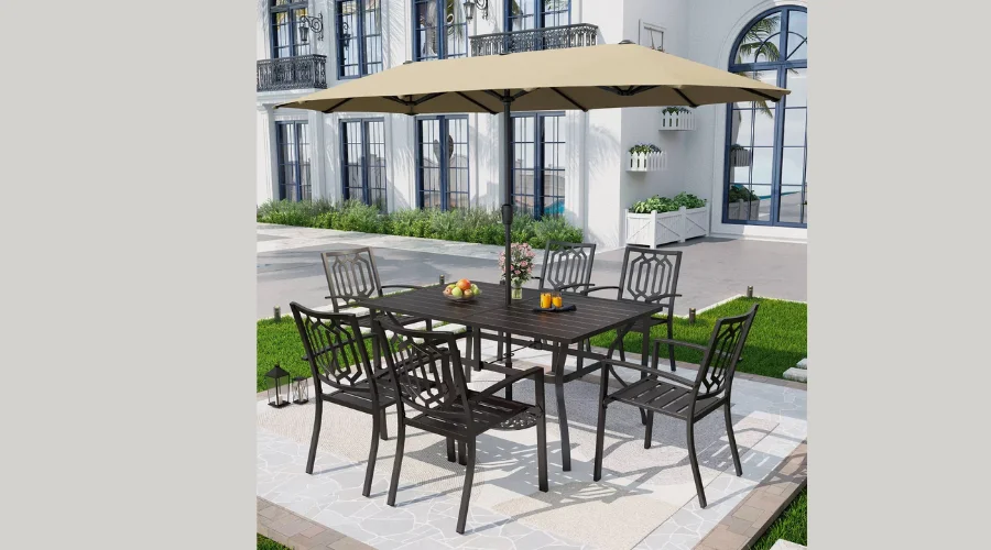 8pc Outdoor Dining Set with Metal Top Table
