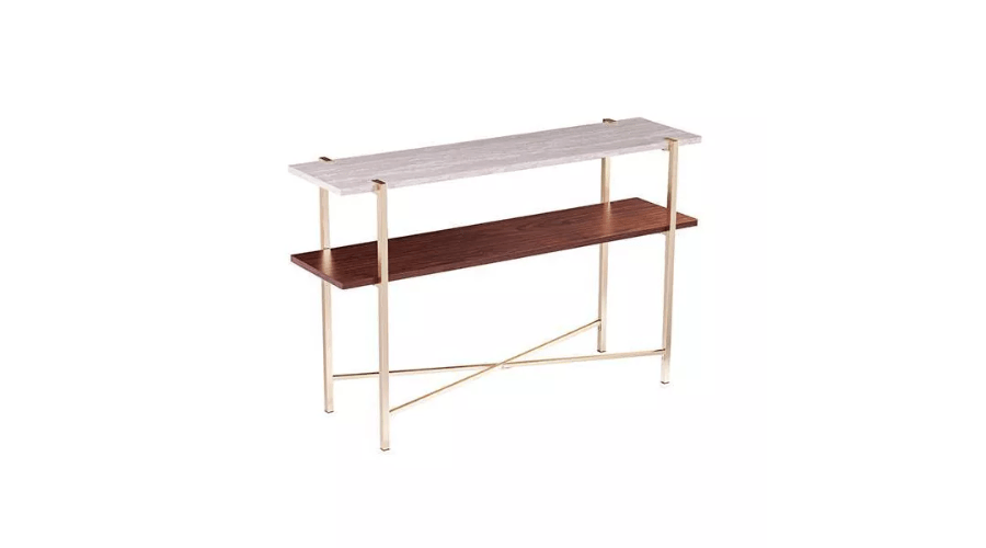 Brass-Storage Amelia Faux Marble Console Table - Aiden Lane