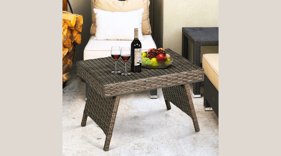 Costway Patio Folding Wicker Side Coffee Table Poolside Garden Lawn Bistro Furniture 