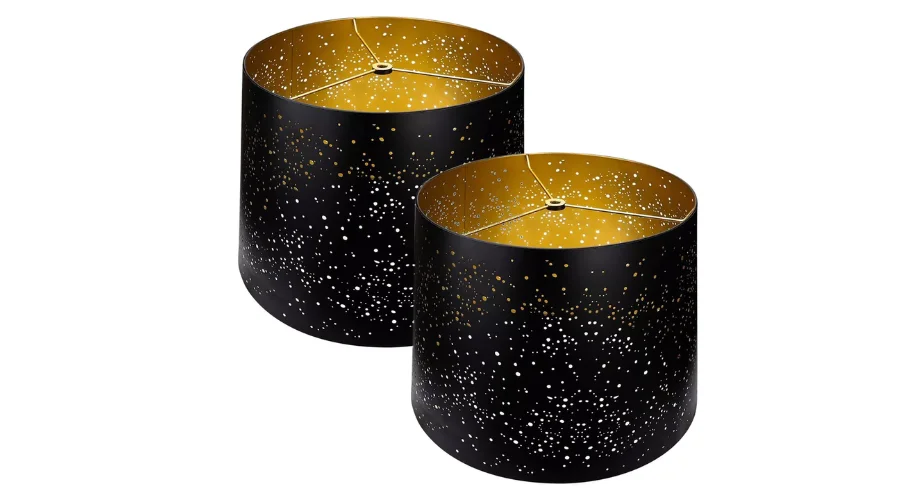 Inch Starry Sky Etched Metal Drum Lamp Shade, Black & Gold 