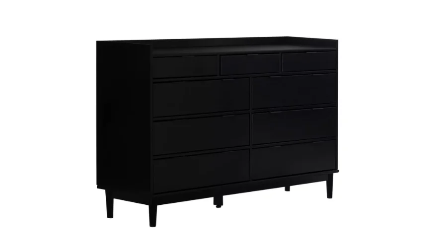 Mid-Century Modern Solid Wood 9 Drawer Horizontal Dresser 