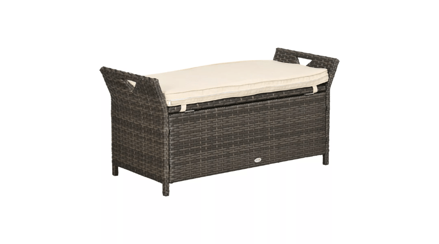 Outsunny Outdoor Two-In-One Storage Bench, Footstool Rectangle Basket Box with Handles & Cushion