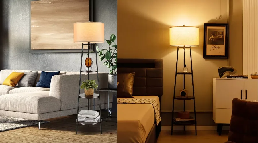 Tangkula Shelf Floor Lamp for Living Room 