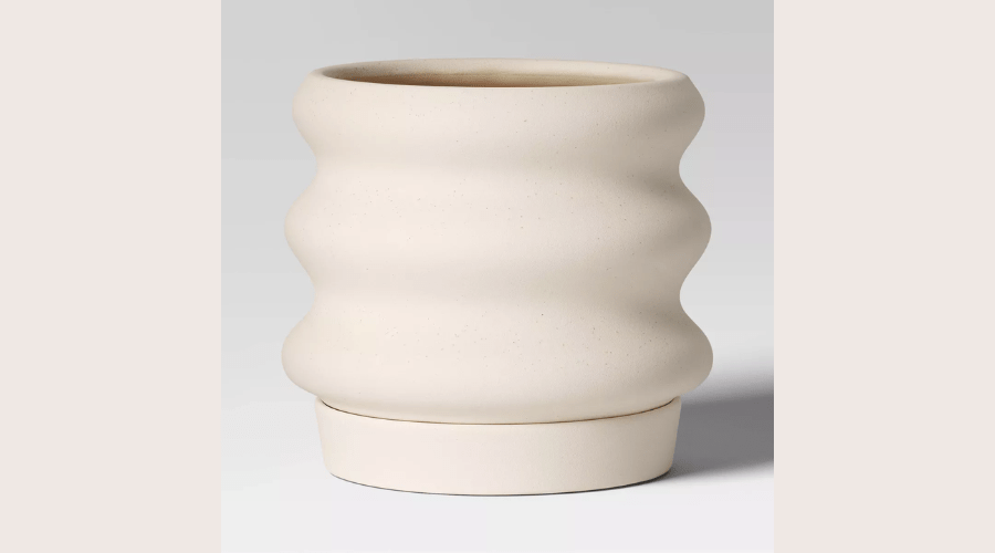 Large Ceramic Organic Modern Planter with Saucer 