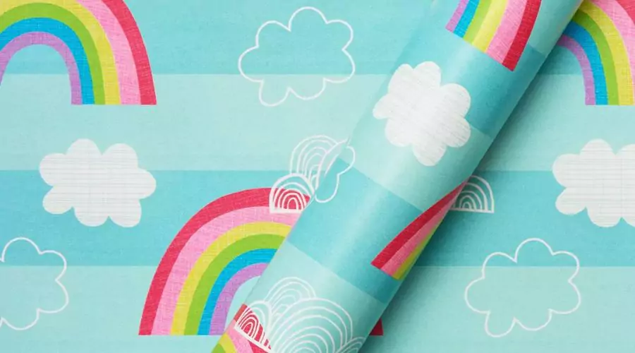 Kids' Birthday Wrapping Paper With Rainbow Clouds 