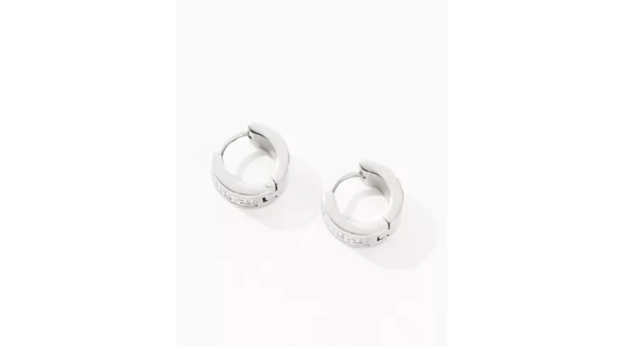 ASOS DESIGN Stainless Steel Hoop Earrings in Silver tone with Greek wave pattern | Xprrtupdates