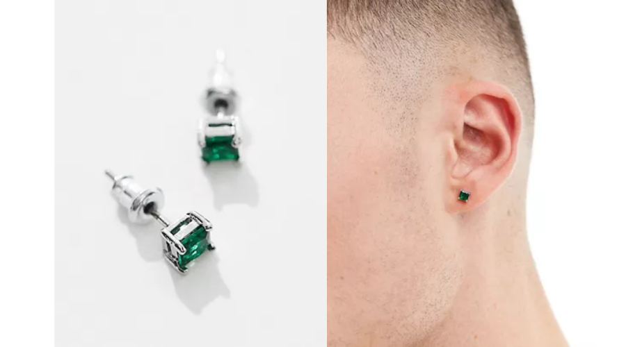 ASOS DESIGN Stud Earrings in Silver with Green Gemstones | Xprrtupdates