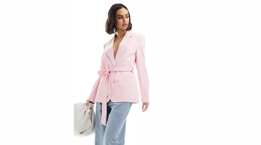 Asos Design smart blazer for women in pink with tie belt | Xprrtupdates