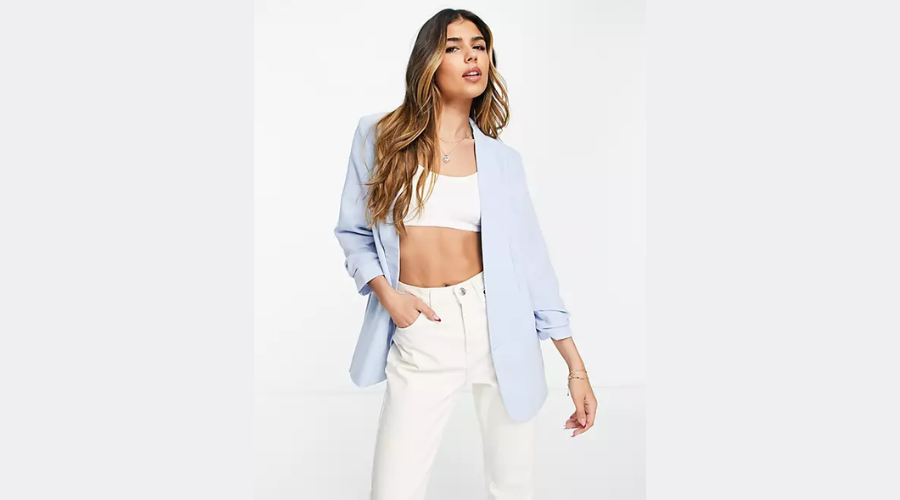 Baby Blue Colored Pieces blazer with gathered sleeves | Xprrtupdates