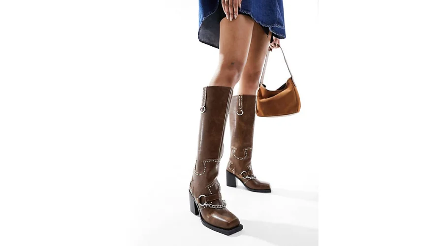 Public Desire Nashville Distressed Brown Colour knee high boots