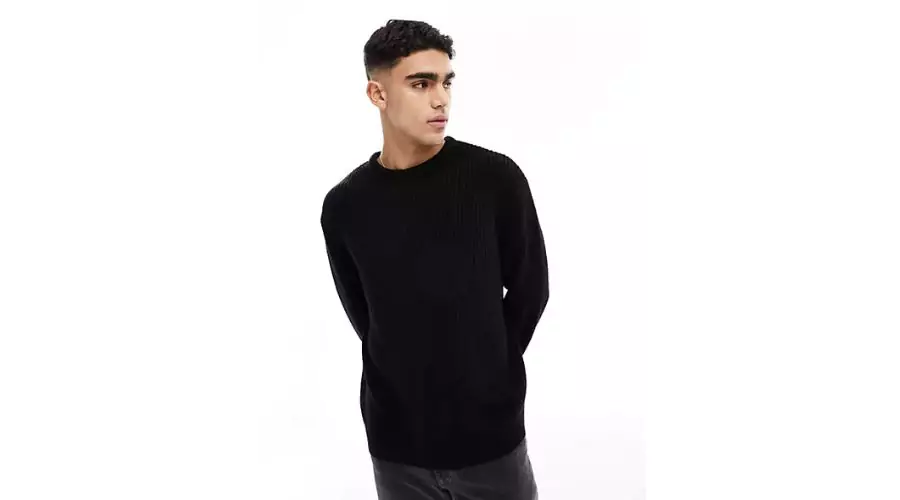 ASOS Design Oversized Knitted Jumper In Black With Ribbed Detail