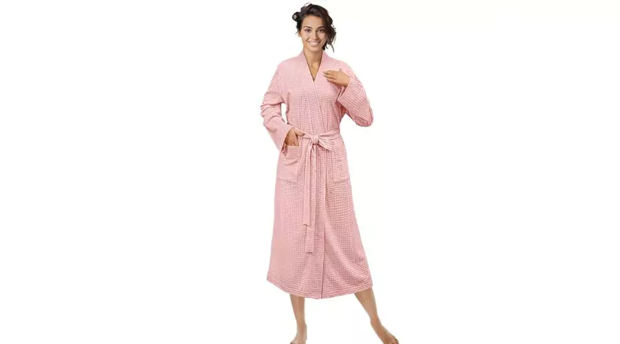 PAVILIA Women's Waffle Knit Robe, Soft Cozy Breathable Lightweight Long Bathrobe with Side Pockets for Shower Spa House