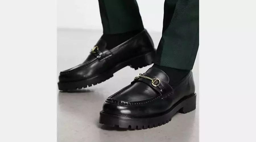 Walk London Sean chunky leather loafers in black with horse-bit detail