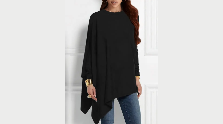 Asymmetrical Hem Crew Neck Blouse